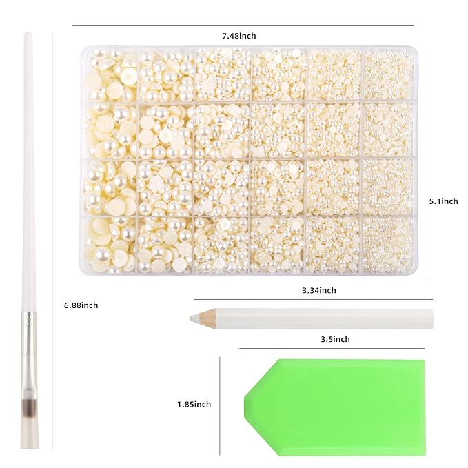 7460Pcs Creamy White Pearls Rhinestones, Flatback Pearls for Crafts Tumblers Shoes Nails Face Art, Assorted Size 3/4/5/6/8/10mm Craft Half Pearls（Creamy White）