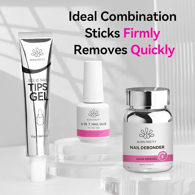 BORN PRETTY 80ML Nail Glue Remover for Press on Nails, 5s Quick Remover Fake Nails with Cuticle Pusher, Easy Remover for Acrylic Tips Nail Glue Fast Acting Adhesive Debonder Acetone-Free