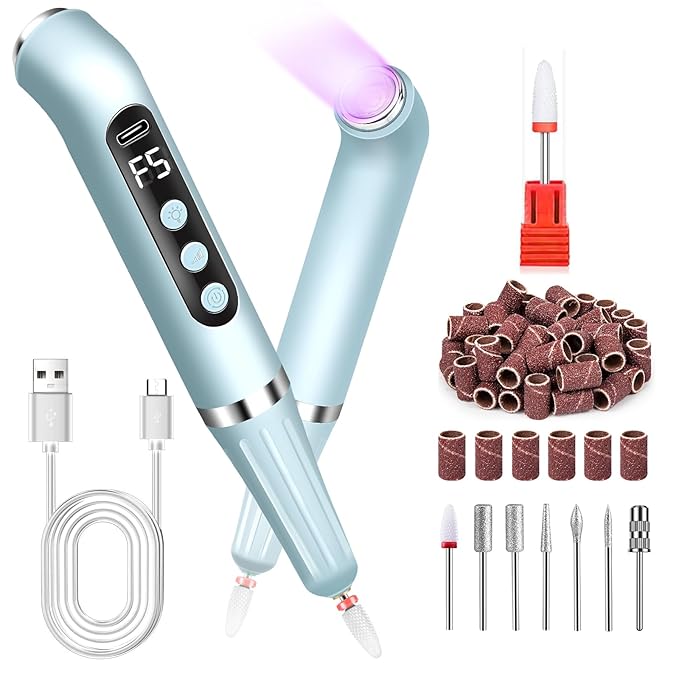 Nail Drill Cordless with Nail Lamp 2-in-1 Electric Nails Drill Kit, Electric E Filer for Nails Nail Drill Wireless Nail File Drill Rechargeable with Small Light for Acrylic Gel Nails