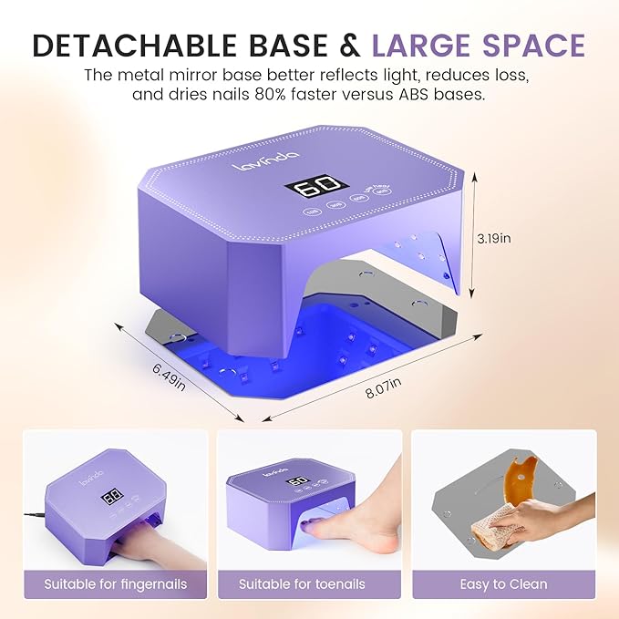 Lavinda 54W UV LED Nail Lamp – Plug-in Gel Nail Light with LCD Display, 4 Timers, Auto Sensor, Dual Wavelength, Nail Dryer for Home & Salon Purple
