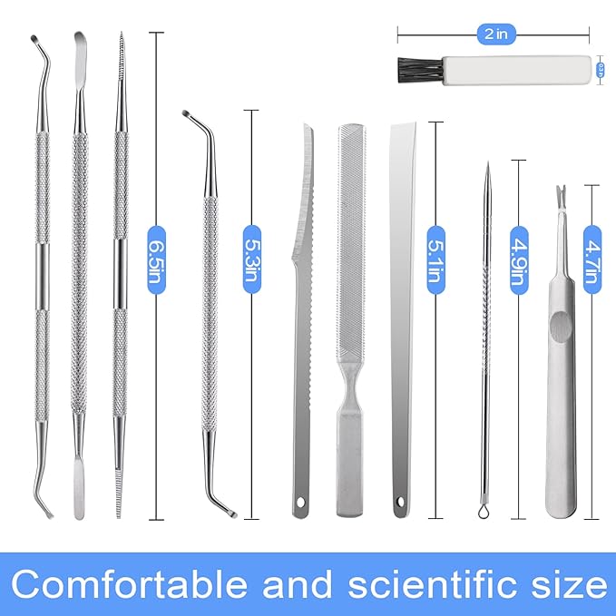 Ingrown Toenail Tool Removal Tool Kit, 10PCS Surgical Stainless Steel Professional Ingrown Toenail File and Lifters Manicure Care Treatment for Nail Correction Under Sidewall Clean