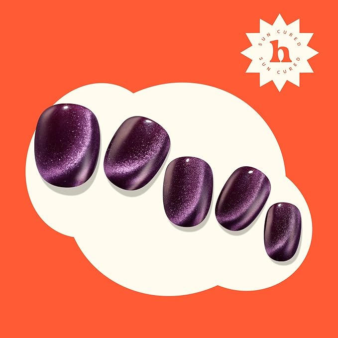 Heyhae Semi Cured Gel Nail Strips | No LED Lamp Needed | Fall, Purple, Cat-Eye | Easy Apply & Remove, Salon Quality | Includes 28 Strips, 1 Prep Pads, Nail File & Wooden Stick - Hey, Starry Gaze