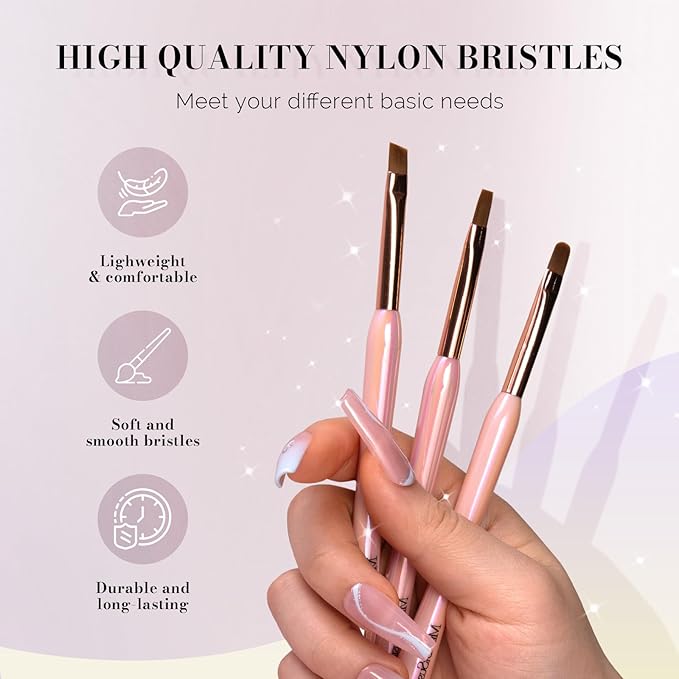 MelodySusie 3Pcs Nail Art Clean Up Brushes,Flat/Oval/Angled Gel Nail Brushes,For Nail Art Design Painting DIY and Cleaning Polish Mistake on the Cuticles Or Gel Application