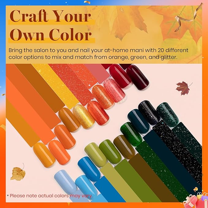 Beetles Gel Nail Polish Set - 20 Colors Yellow Orange Burgundy Red Brown Black Green Gel Nail Polish Kit with Glossy Matte Gel Top Base Coat Soak Off Uv Manicure Gift for Women