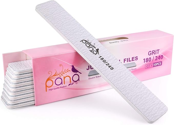 10pcs - PANA Jumbo Double-Sided Emery Nail File for Manicure, Pedicure, Natural, and Acrylic Nails - Zebra (Grit 180/240)