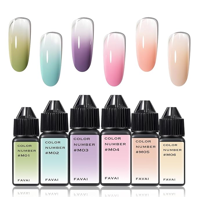 FAVAI 6 Colors Airbrush Gel Nail Polish 6 * 15ml - Macaron Collection (#M), Non-Acetone Airbrush Gel Polish with Fine Mist, Nail Polish for Nail Gradients No Dilution