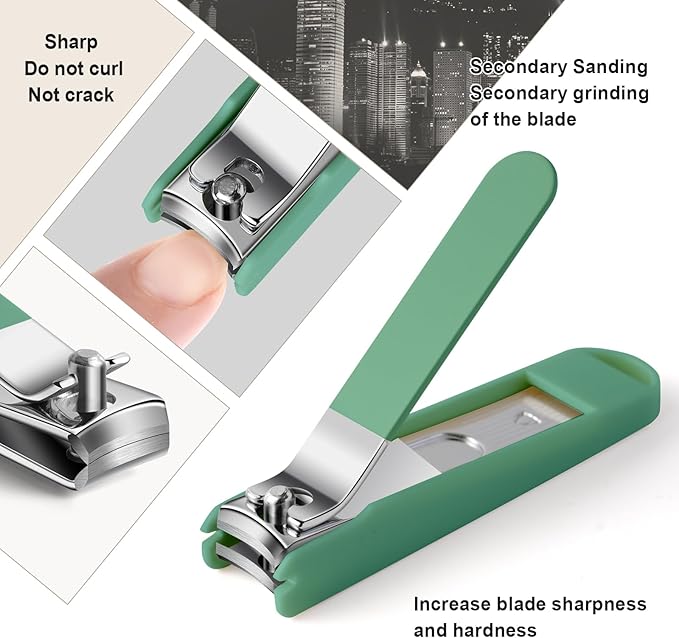 Nail Clippers and Beauty Tool Portable Set Nail Clipper Set Martensitic Stainless Steel Manicure Set 6 in 1 Suitable for Home, Workplace, Outdoor Travel, Gift Giving, Salon (Nail tech Green)