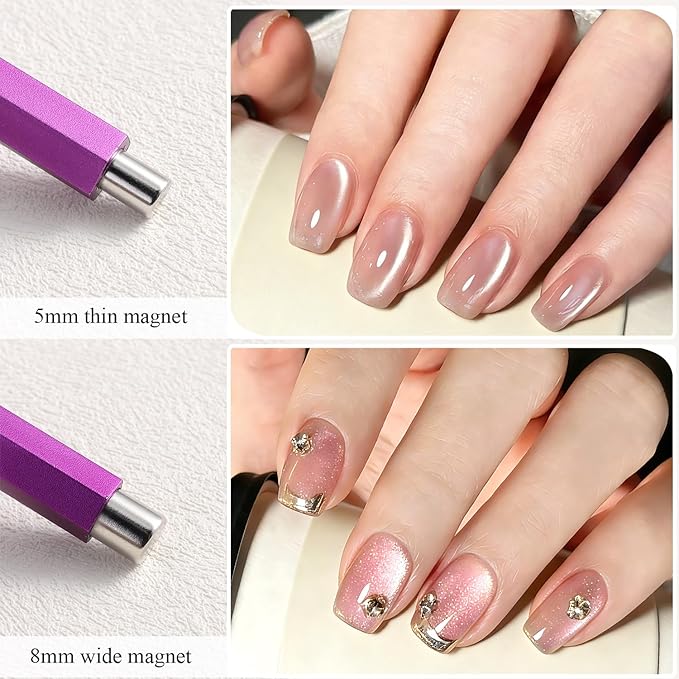 3-in-1 Cat Eye Nail Magnet Tool with Heart Magnet, Double-Ended Cylindrical & Ball Magnets for Cat Eye Gel Polish Glass Bead Nail Effects Manicure Supplies imanes para uñas (Purple)