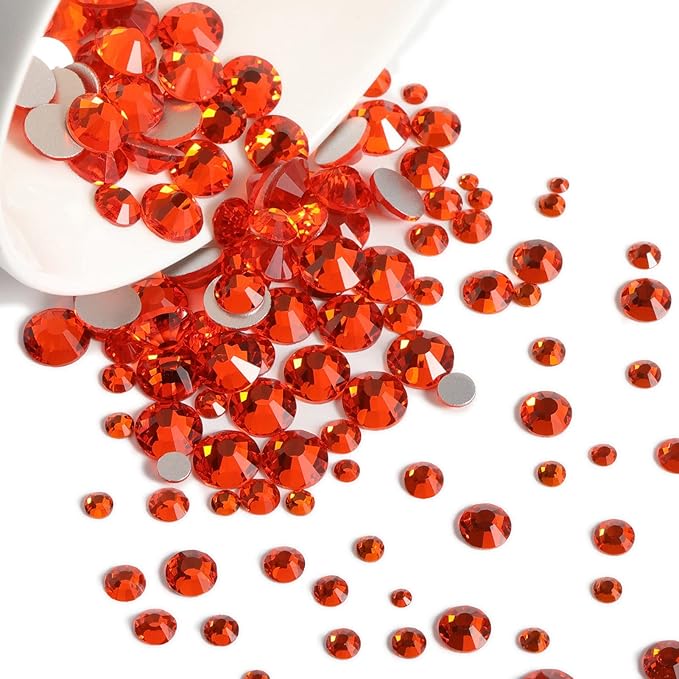Beadsland Rhinestones for Makeup,8 Sizes 2500pcs Orange Flatback Rhinestones Eye Gems for Nails Crafts with Tweezers and Wax Pencil,Orange,SS4-SS30