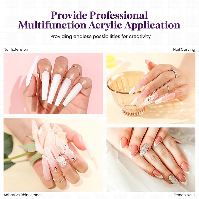 Acrylic Nail Kit with Drill: Complete Set with Everything for Beginners and Women at Home Salon - Including Clear White Pink Acrylic Powder and Liquid and Brushes for Extensions