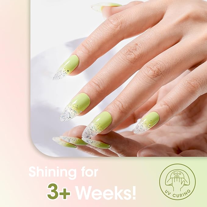 GELLEN Green Green Gel Nail Polish Set, 6 Color Spring Gels, Vivid Grass Pink Baby Blue Glitter Gel Polish Kit, Soak Off UV Gel Nail Polish, Nail Art DIY Manicure