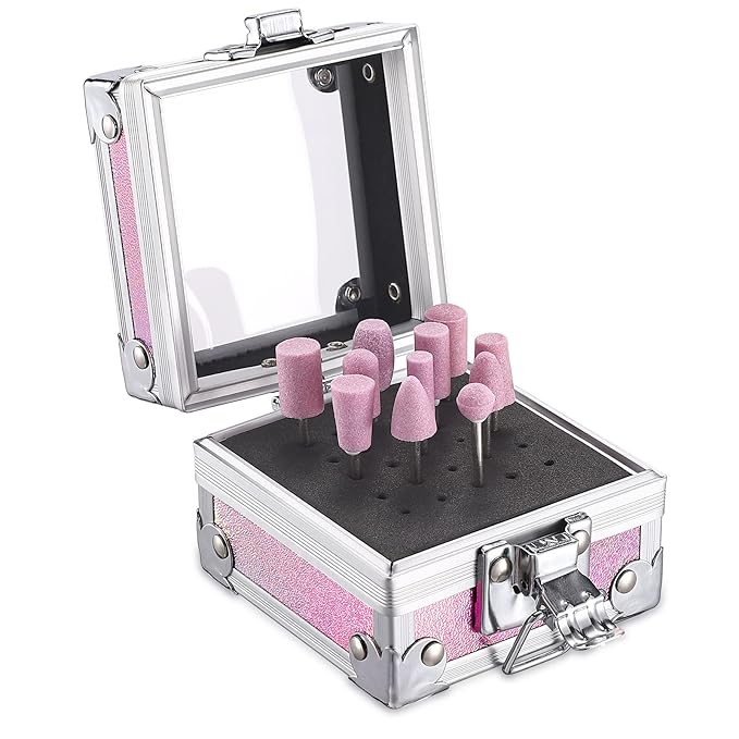 Noverlife Nail Drill Bit Holder Box, Pink 25 Holes Nail Art Polishing Grinding Drill Bit Holder Organizer Container Professional Manicure Tools