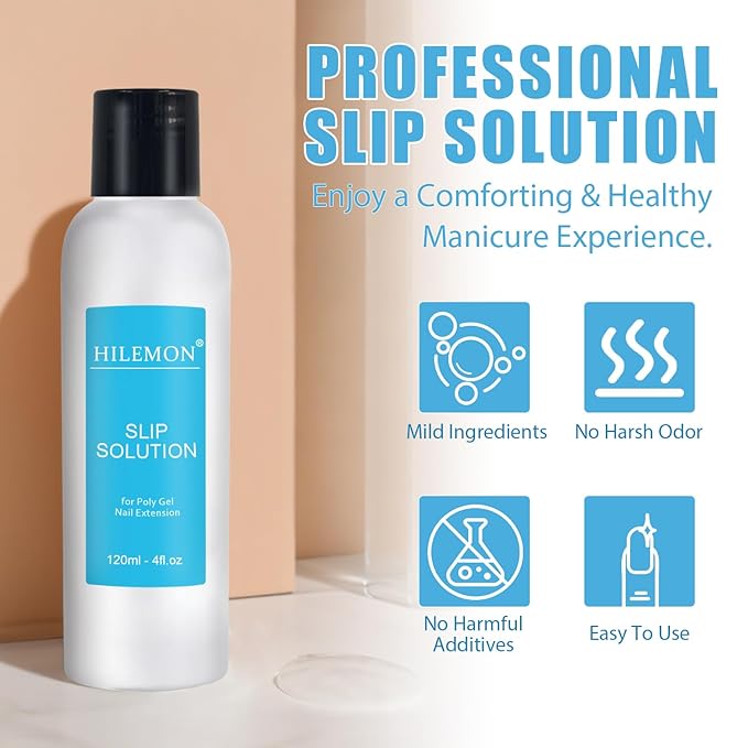 Poly Gel Slip Solution Set, 4Oz Liquid with Dual-Ended Spatula Brush Glass Cup Cotton Pad, Anti-Stick Liquid Brushes Cleaner for Nail Extension Gel