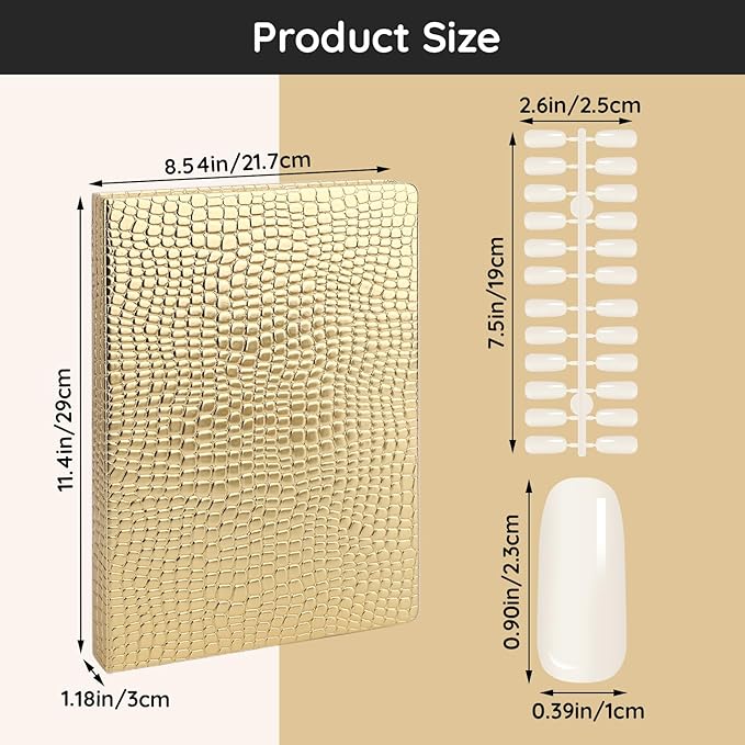 Segbeauty 2 Pack 216 Colors Nail Display Book, Nail Gel Polish Display Chart with 480 False Nails Tips, Professional Nails Color Swatches Book with Golden PU Leather Cover for Salon DIY Art