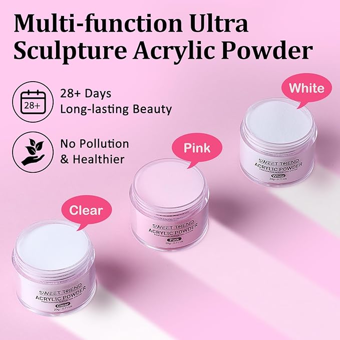 Acrylic Nail Kit with Drill: 20g Clear White Pink Acrylic Powder and Liquid Beginners Set - Professional Brushes Nail Tips Nail Supplies - Full Tools Extensions Starter for Women Home & Salon