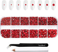 Beadsland Rhinestones for Makeup,8 Sizes 2500pcs Red Flatback Rhinestones Eye Gems for Nails Crafts with Tweezers and Wax Pencil,Siam,SS4-SS30