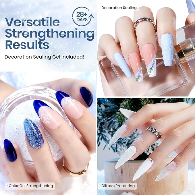 Beetles Easter Gel Nail Polish Set 5 Winter Colors Dark Blue Glitter White Light Blue Silver Gel Polish with Sealing Gel Sugar Dust Powder Nail Sticker UV LED Needed Gifts for Women Sparkling Snow