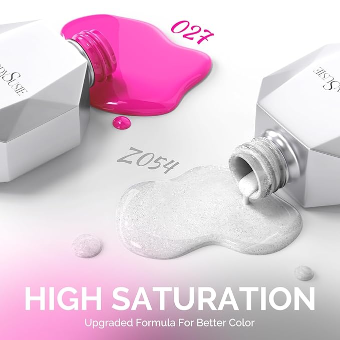 MelodySusie Thick Gel Nail Polish Set- 2 Pcs 15ML Hot Pink & White Glitter Gel Polish Set Soak Off UV LED Christmas Gift for Women Nail Art Manicure Salon DIY Nail Design Decoration at Home