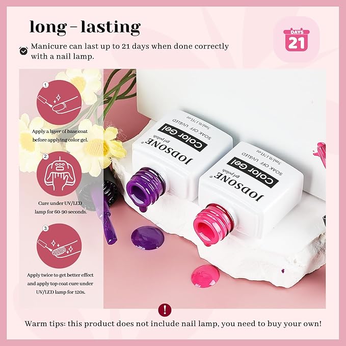 JODSONE 12 Bottles Christmas Gel Nail Polish Set Base Coat Glossy Top Coat Fast Drying Long Lasting Soak Off Wipe Free