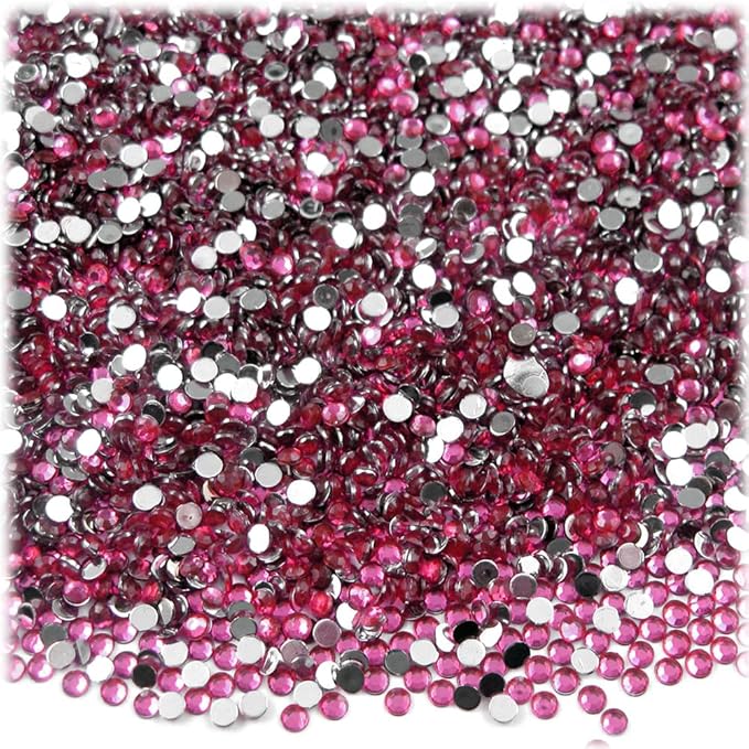 The Crafts Outlet 5,000pc Rhinestones Round 2mm Tiny for Nails - Flatback Hot Pink or Rose HPK