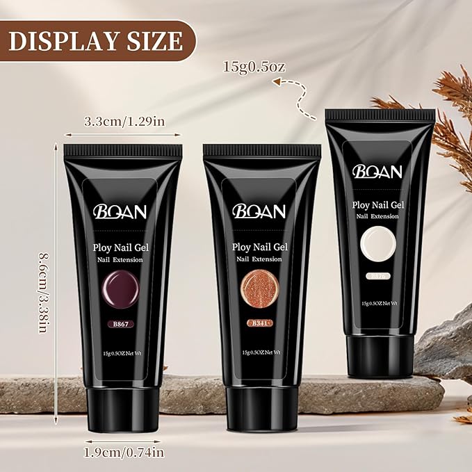 BQAN Poly Nail Gel Kit - 6 Colors Builder Gel for Long-Lasting Nail Extensions | 15ml Each | Salon-Quality DIY & Home Use | Low Odor