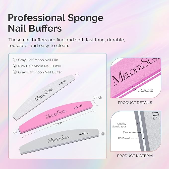 MelodySusie 16Pcs Professional Nail Buffer Kit,Nail Files and Buffers,Nail Buffer Block,Nail Brush, Nail File Buffers Kit for Natural Nails,DIY,Home Use,Salon（100/180 Grit）