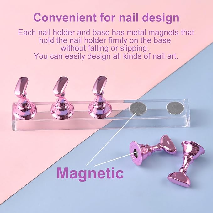 2 Sets Nail Stand for Press on Nails Art Display Practice Fake Nail Tips Holder for Painting Nails Stand Magnetic False Nail Practice Stand for Home DIY and Nail Salon, Gold