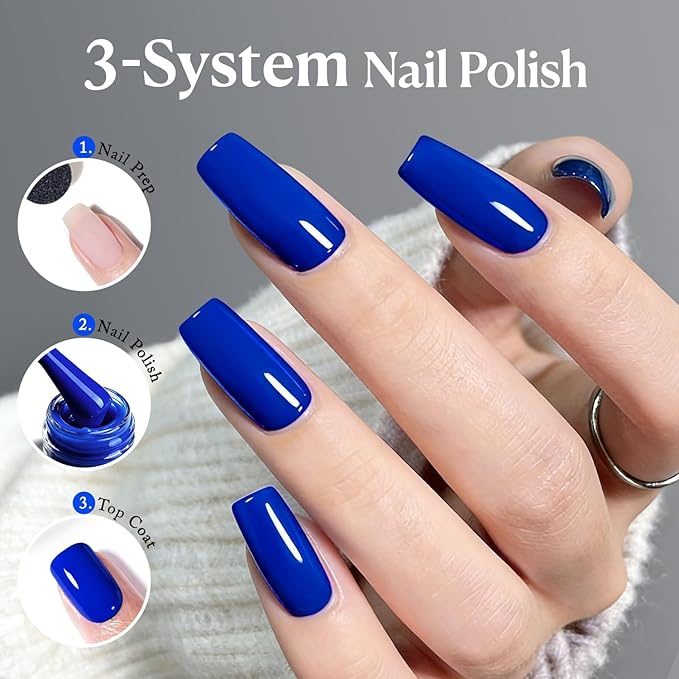 AZUREBEAUTY Nail Polish Set, Quick Dry Non-Gel Fingernail Polish, 4 Colors(Sky Baby Royal Navy Blue) Glossy DIY At-Home Manicure Gift Set for Women