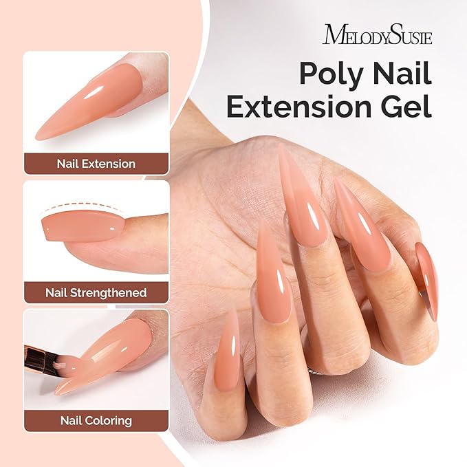 MelodySusie Poly Nail Extension Gel 60g Hema Free Soak Off UV Lamp Cured Nail Thickening Art Design Manicure Gift for Wome 052