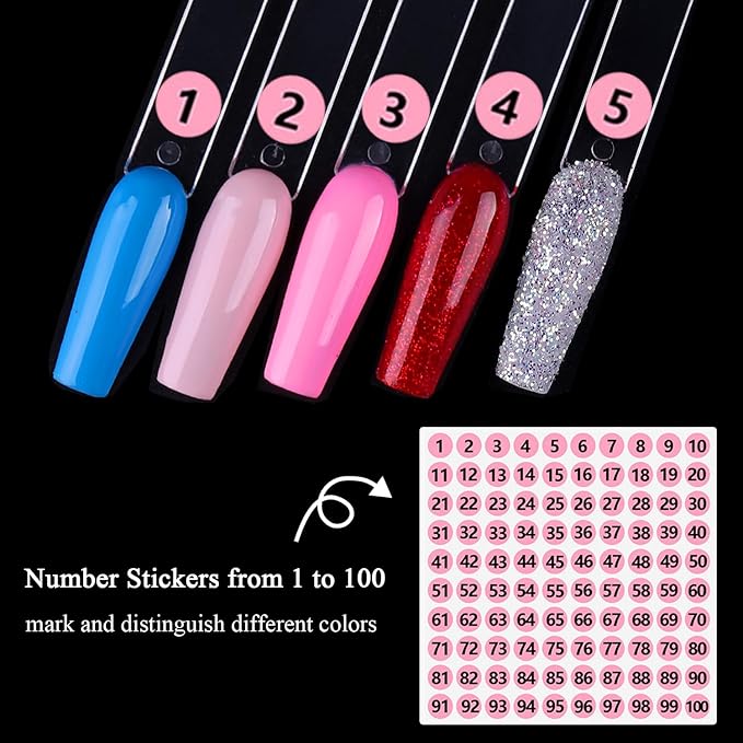 Clear Nail Swatch Sticks with Number Stickers, 50 Pcs Ballerina Nail Sample Swatches for Gel Polish Color Display Practice Nails muestrario de colores para uñas Manicure Supplies