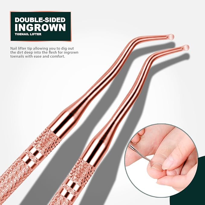 Teenitor Pedicure Tools for Feet, Toenail File and Lifters, Ingrown Toenail Removal Kit Pain Relief (Rose Gold)