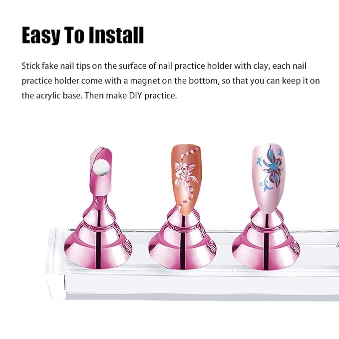 JUSTOTRY 2 Sets Pink Nail Stand for Press on Nails Display, Magnetic Fake Nails Holder for Painting Nails Practices, Beginner Acrylic Nail Art Kit Accessories, Nail Salon Equipment and Decor