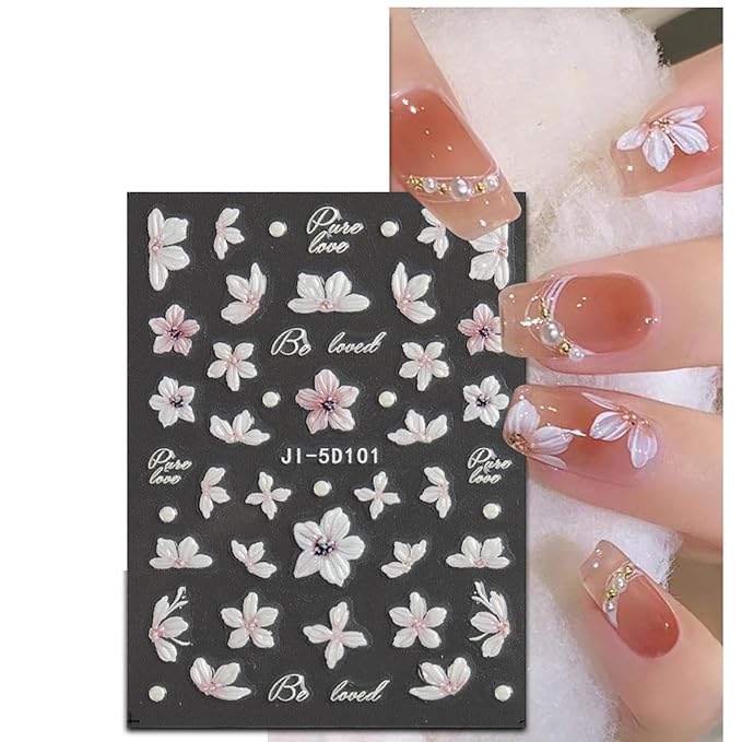 Nail Stickers, 5 Sheets Self-Adhesive Shiny Butterfly Nail Stickers for Nail Art, Diverse Floral Butterfly for Creative DIY Manicures