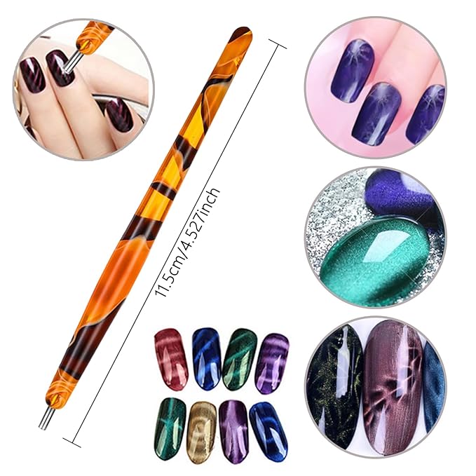 10Pcs Cat Eye Magnet for Nails 3D Cat Eye Nail Art Magnet Strong Pen Double Head Cat Eye Magnet Stick Cat Eye Gel Nail Polish Magnet Manicure Tool For Nails Double-Head Nail Magnetic Stick