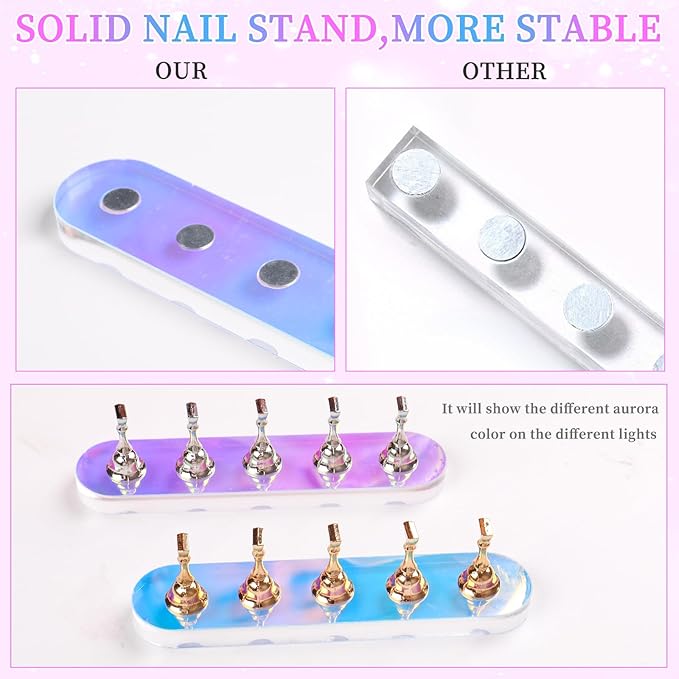 ANGNYA Nail Stand for Press on, 2 Set Aurora Nail Holder for Painting Nails Press on Nail Stands with 96 Pcs Reusable Sticky Putty for Nail Art Display Home & Salon Use