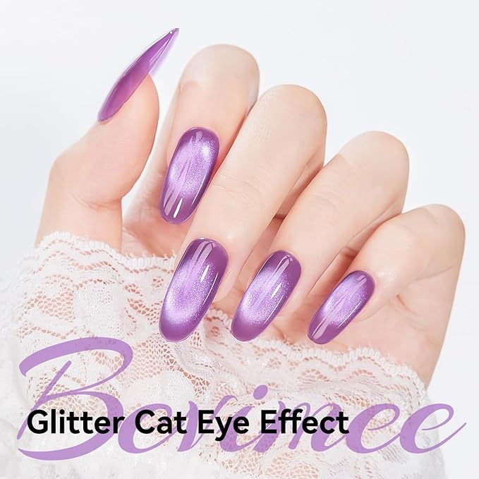 Purple Cat Eye Gel Nail Polish, Magnetic Nail Polish Mirror Glass Smoothie Cateye UV Gel Polish Holographic for Nails Art Manicure DIY at Home