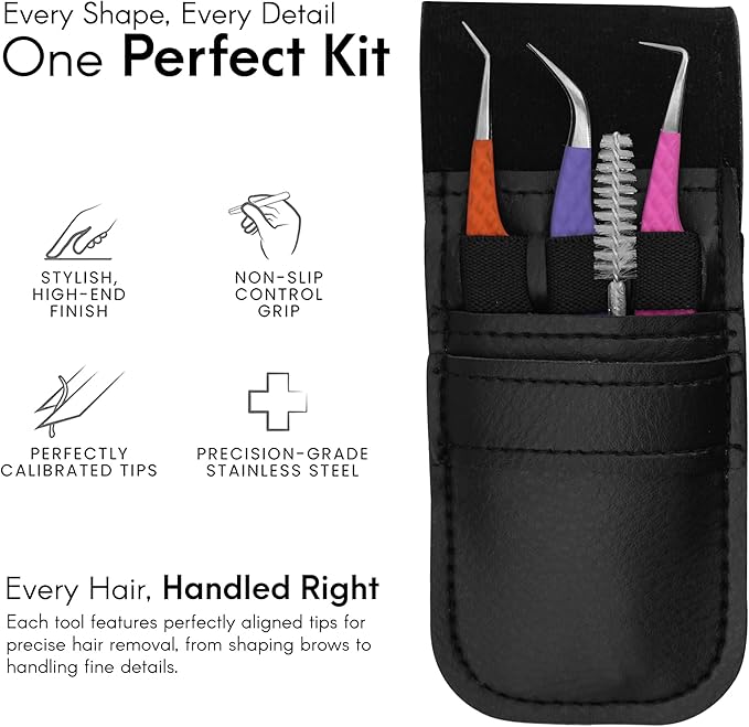 Lash Tweezers Set – Professional Eyelash Extension Tweezers Kit with Case & Brush – 3 Precision Lash Tweezers for Volume, Isolation & Classic Lashes – Anti-Static, Non-Slip Grip