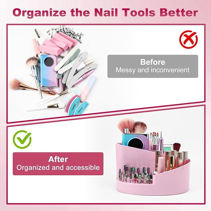 ANGNYA Nail Drill Holder with 7 Compartments & 18 Holes Nail Drill Bit Holder, Professional Nail Desk Storage Organizer Box Case for Nail Station, Salon and Home Use