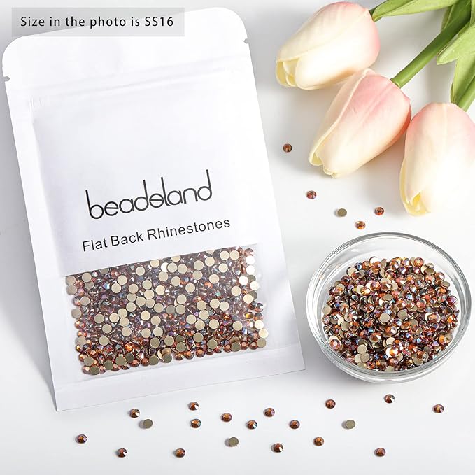 Beadsland 2880pcs Flat Back Crystal Rhinestones Round Gems for Nail Art and Craft Glue Fix, Amber, SS16,3.8-4.0mm