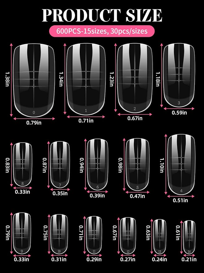 600 Pcs Toe Nail Dual Forms for Poly Extension Gel, EBANKU Toenail Extension Forms Reusable Full Cover Molds for French Tip Acrylic Toenails Pedicure for Salon & DIY at Home 15 Sizes