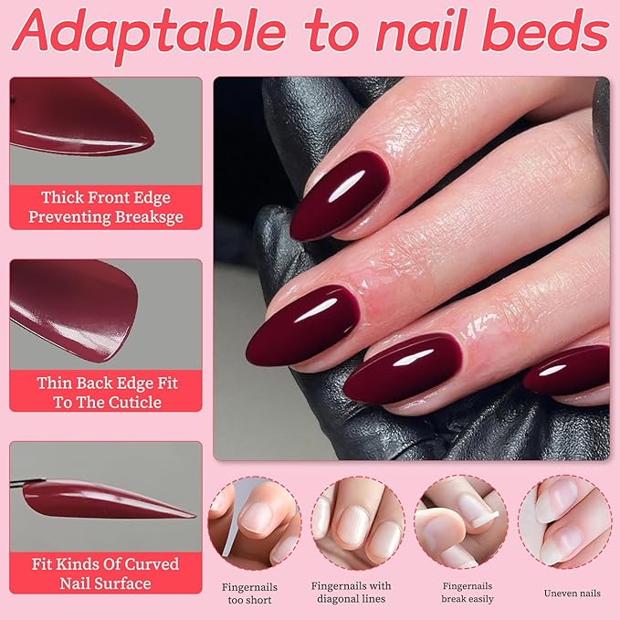120pc Red Almond Press on Nails Short Fake Nails Press ons for Women Acrylic Nails Press on Nails&Glue Tabs, Short Red Press on Nails Almond False Nail Tip Stick on Artificial Fingernail