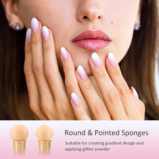 Maitys 4 Pcs UV Gel Gradient Sponges Pens with 16 Pcs Replacement Head Nail Sponges for Ombre Double Head Brush for Nail Art Manicure DIY Tools(Pink, Purple, Champagne, Blue)