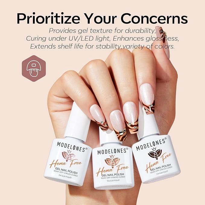 modelones Nude Hema Free Gel Nail Polish Set, 6 Colors Nude White Neutral Brown Skin Tone Beige Khaki Glitter Gel Polish Kit 2026 Spring Gel Nail Kit Polka Dot Nails Soak Off French Nail Art Manicure