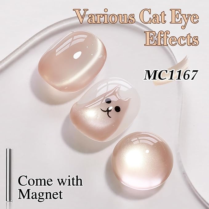 Double Rhythm 0.5 Oz Cat Eye Gel Polish with Magnet Same Color Same Bottle Holographic Glitter Shimmer Translucent Color Salon 15 ML Magnetic Nail Art ((Nude-MC1167)