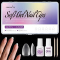 Canvalite 450Pcs Almond Press on Nails Kit with Nail Glue & Remover - Acrylic Gel Double-sided Matte Clear Pre-Buff Gel Nail Tips, 15 Sizes Full Cover False Nails, DIY at Home & Salon Use