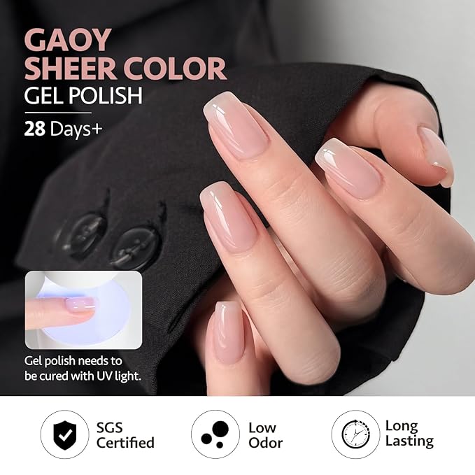 GAOY Sunset Sheer Jelly Gel Nail Polish of 6 Transparent Nude Red Pink Coral Colors Sheer Gel Polish Kit for Salon Manicure and Nail Art DIY at Home