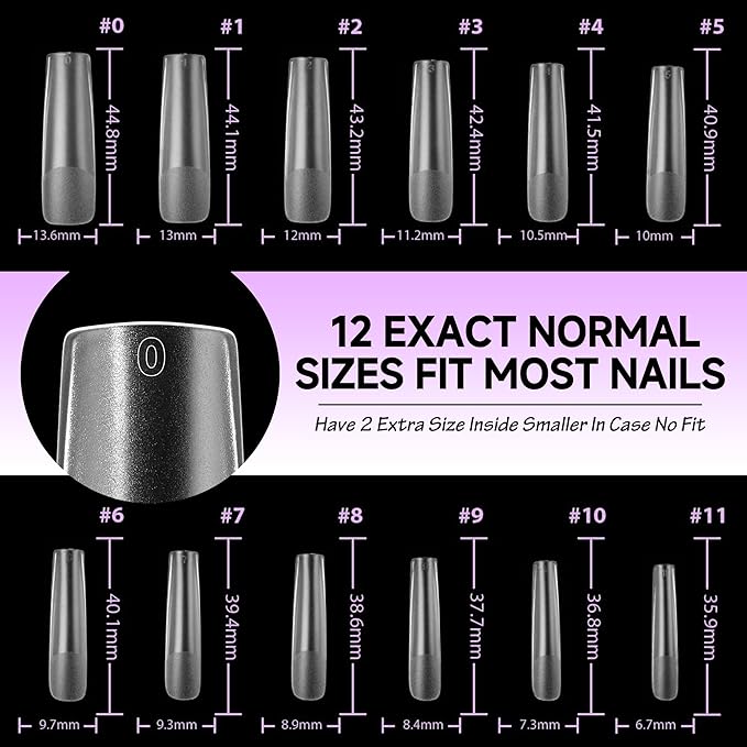 UNA GELLA XXL Long Square Nail Tips No Need File 216pcs Extra Long Straight Square Gel Nail Tips No C Curve Full Cover Press On Nails Clear Gel Extensions 12 Sizes