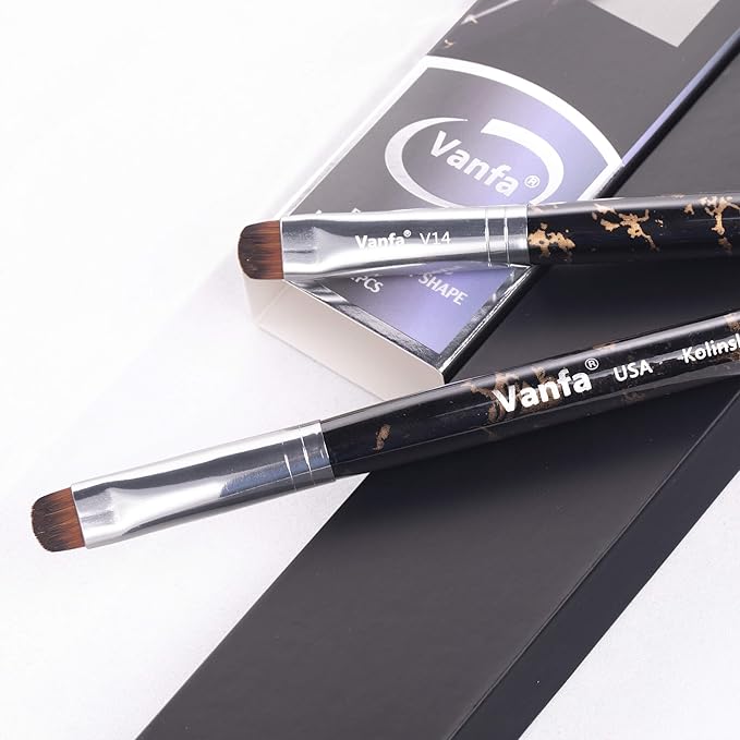 Vanfa French Brush for Nails, Gel Nail Brush, Clean up brush, Nail Art Brush with Kolinsky Hair (V14 - Pack of 2)