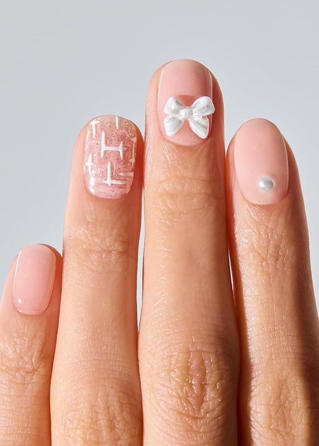 ohora Semi Cured Gel Nail Strips (N Cherie Tweed) - Works with Any Lamps, Salon-Quality, Long Lasting, Easy to Apply & Remove - Includes 2 Prep Pads, Nail File & Wooden Stick