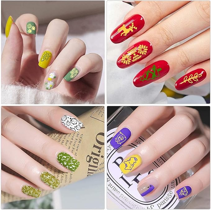 Biutee Nail Stamping Kit with Clear Stamper & Scraper, 10pcs Nail Art Stamping Plates + 8 Colors Stamping Gel Polish, Flower Animal Geometric Nail Art Tools for Beginners